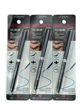 3 Pack L'Oreal Infallible Mechanical Gel Eyeliner Pencil Waterproof -Blue Jersey